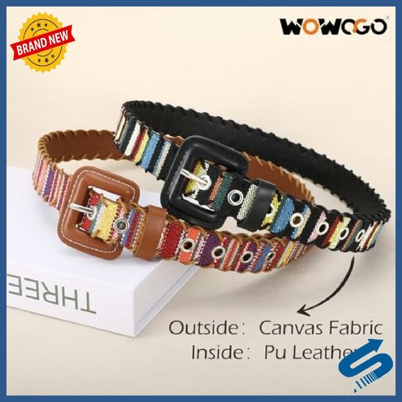 Woven PU Leather Belt with Square Buckle, Adjustable 1-Inch Women\'s Waist Belt main image 8